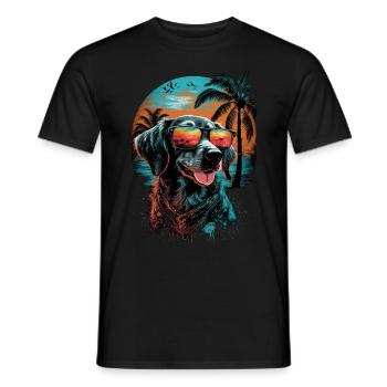 Retro cute dog with sunglasses on the beach - Men's T-Shirt - black - Front - AI Model Male 178 light (178cm)