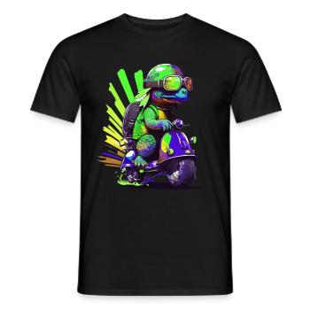 Funny colorful turtle on a scooter - Men's T-Shirt - black - Front - AI Model Male 178 light (178cm)