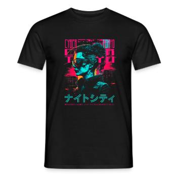 Cyber Girl Tokyo - Nachtstadt - Männer T-Shirt - Schwarz - Vorne - AI Model Male 178 light (178cm)