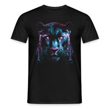 Cyber Panthère Noire Face - Black Panther - Néon - T-shirt homme - noir - Devant - AI Model Male 178 light (178cm)