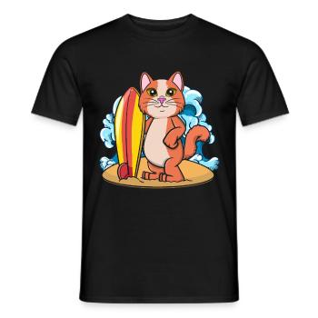 Surfing Cat Whisperer Surfer - Men's T-Shirt - black - Front - AI Model Male 178 light (178cm)