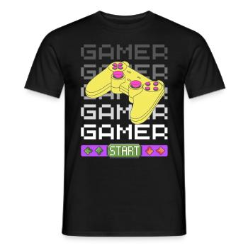 Gamer times Five with 80's vibe - Men's T-Shirt - black - Front - AI Model Male 178 light (178cm)