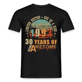 Born 1993 - 30 years old - Men's T-Shirt - black - Front - AI Model Male 178 light (178cm)