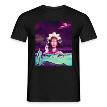 Space Godness in Retrowave - Men's T-Shirt - black - Front - AI Model Male 178 light (178cm)
