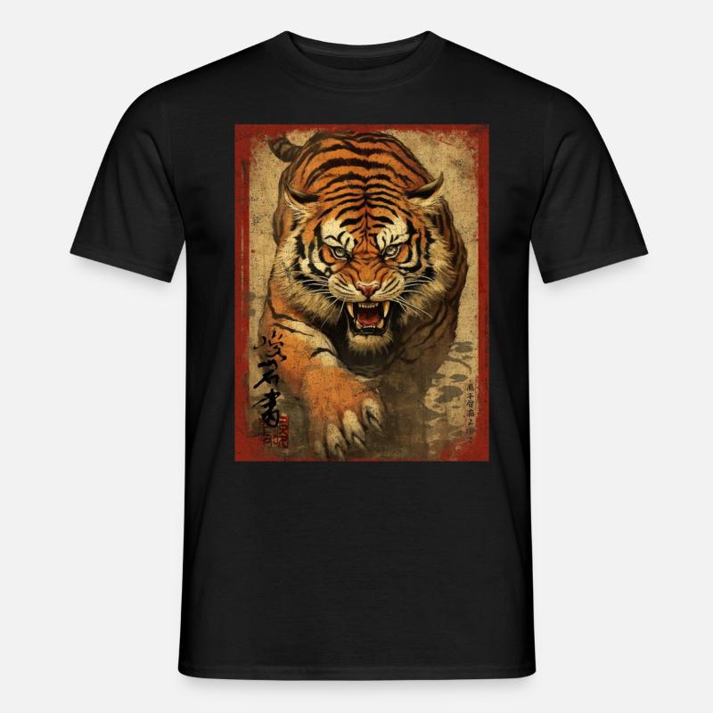 Japanischer Tigerkunst-Samurai-Karate-Krieger - Männer T-Shirt - Schwarz
