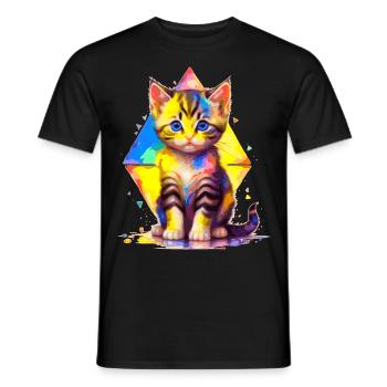 Rainbow Kitty - painted with geometries - Men's T-Shirt - black - Front - AI Model Male 178 light (178cm)