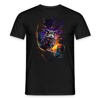 Beautiful owl with big eyes at night - Men's T-Shirt - black - Front - AI Model Male 178 light (178cm)