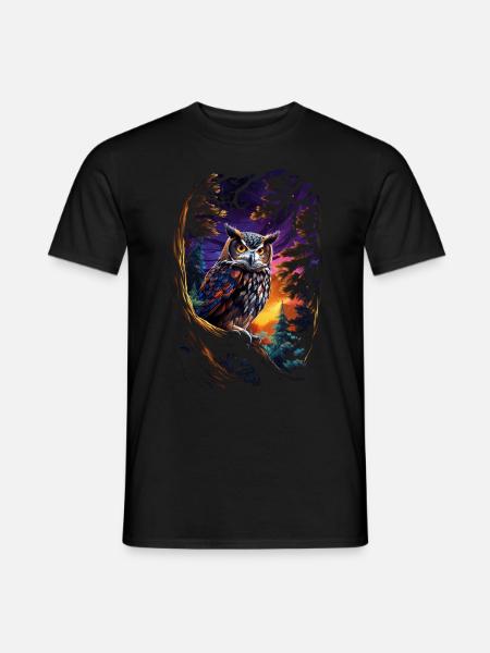 Schöne Eule mit großen Augen in der Nacht - Männer T-Shirt - Schwarz
