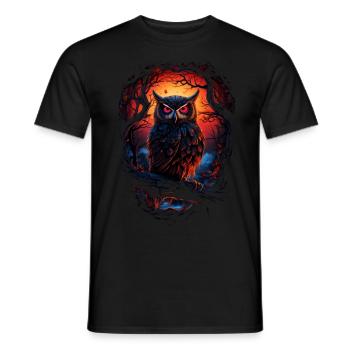 Beautiful owl with big eyes at night - Men's T-Shirt - black - Front - AI Model Male 178 light (178cm)