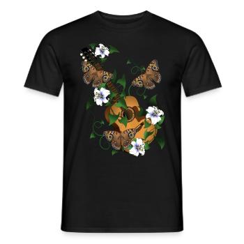 Gitarre mit Blumen und Schmetterlinge - Männer T-Shirt - Schwarz - Vorne - AI Model Male 178 light (178cm)