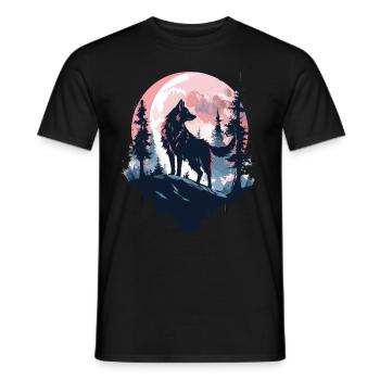 Loup Lune Nuit Nature Nature Aventure Forêt Loups - T-shirt homme - noir - Devant - AI Model Male 178 light (178cm)