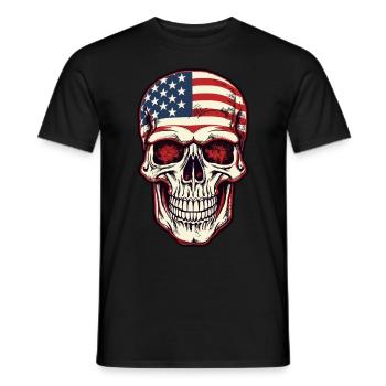 Skull with American flag - Men's T-Shirt - black - Front - AI Model Male 178 light (178cm)