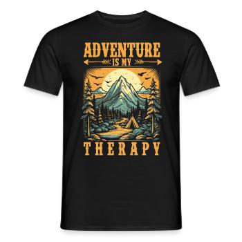 L’aventure est ma thérapie Camping en montagne - T-shirt homme - noir - Devant - AI Model Male 178 light (178cm)
