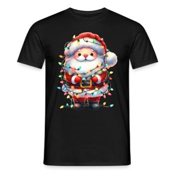 Père Noël mignon avec des guirlandes lumineuses - T-shirt homme - noir - Devant - AI Model Male 178 light (178cm)