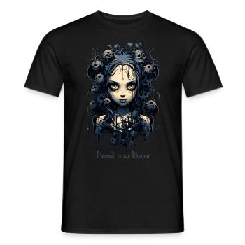 Gothic Girl Saying Normal is an Illusion - Men's T-Shirt - black - Front - AI Model Male 178 light (178cm)