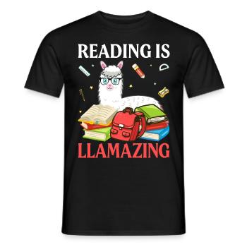 Reading is Llamazing- Llama gifts -Llama Tshirt - Men's T-Shirt - black - Front - AI Model Male 178 light (178cm)