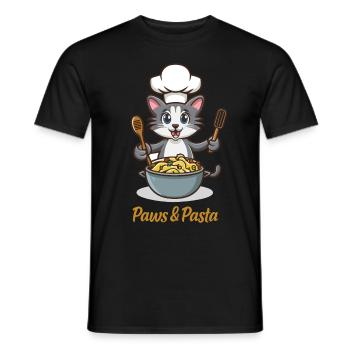 Paws and Ramen Funny Cats Animal Sayings - Men's T-Shirt - black - Front - AI Model Male 178 light (178cm)