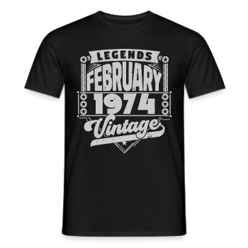 Vintage Anniversaire février 1974, Février 1974. - T-shirt homme - noir - Devant - AI Model Male 178 light (178cm)