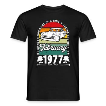 Anniversaire février 1977, Vintage février 1977. - T-shirt homme - noir - Devant - AI Model Male 178 light (178cm)
