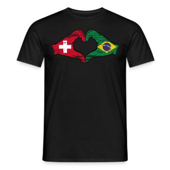 Suisse Brésil drapeau coeur forme avec la main utilisée - T-shirt homme - noir - Devant - AI Model Male 178 light (178cm)
