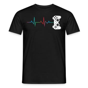 Gamer Heartbeat Controller Retro Video Game Lover - Men's T-Shirt - black - Front - AI Model Male 178 light (178cm)