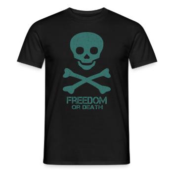 Totenkopf Spruch Freedom Or Death - Männer T-Shirt - Schwarz - Vorne - AI Model Male 178 light (178cm)
