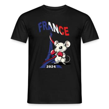 JEUX FRANCE A PARIS EN 2024 - HUMOUR RAT BOXE - T-shirt homme - noir - Devant - AI Model Male 178 light (178cm)