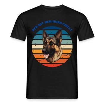 Der mit dem schäferhund chillt - Männer T-Shirt - Schwarz - Vorne - AI Model Male 178 light (178cm)