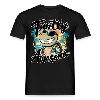 Funny Shield Greatest Saying Turtly Awesome - Men's T-Shirt - black - Front - AI Model Male 178 light (178cm)