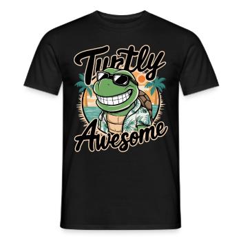 Funny Shield Greatest Saying Turtly Awesome - Men's T-Shirt - black - Front - AI Model Male 178 light (178cm)