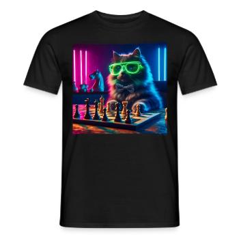 Chess Club Cat - Men's T-Shirt - black - Front - AI Model Male 178 light (178cm)