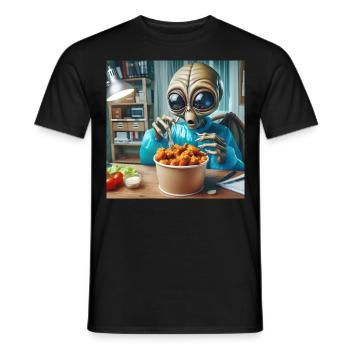 Alien découvre de délicieuses ailes de poulet - T-shirt homme - noir - Devant - AI Model Male 178 light (178cm)