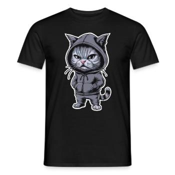 Genervte Verärgerte Katze im stylischen Hoodie - Männer T-Shirt - Schwarz - Vorne - AI Model Male 178 light (178cm)
