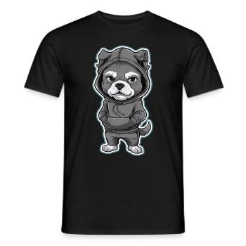 Cool dog in stylish hoodie - Men's T-Shirt - black - Front - AI Model Male 178 light (178cm)