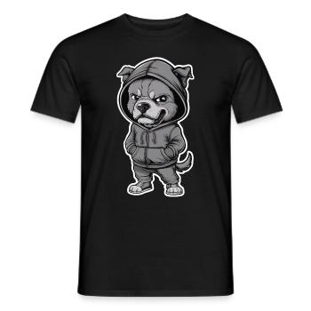 Cool dog in stylish hoodie - Men's T-Shirt - black - Front - AI Model Male 178 light (178cm)
