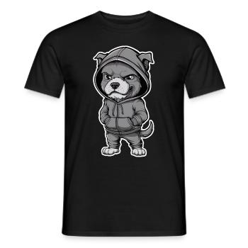 Cool dog in stylish hoodie - Men's T-Shirt - black - Front - AI Model Male 178 light (178cm)