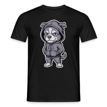 Cool dog in stylish hoodie - Men's T-Shirt - black - Front - AI Model Male 178 light (178cm)