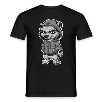 Cool meerkat in stylish hoodie - Men's T-Shirt - black - Front - AI Model Male 178 light (178cm)