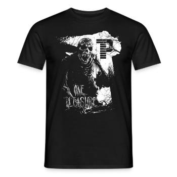 OnePleasure zombie in the cemetery at his grave - Men's T-Shirt - black - Front - AI Model Male 178 light (178cm)