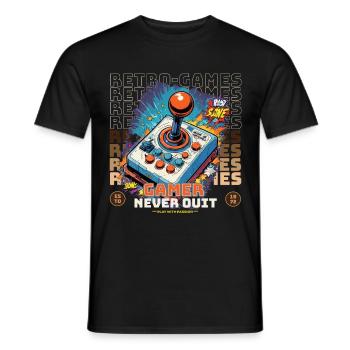 Retro-Games Gamer Never Quit Play With Passion - Men's T-Shirt - black - Front - AI Model Male 178 light (178cm)