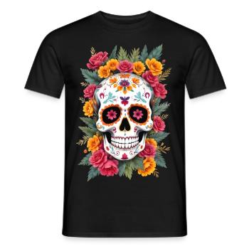 Mexican skull sugar skull calavera flowers - Men's T-Shirt - black - Front - AI Model Male 178 light (178cm)