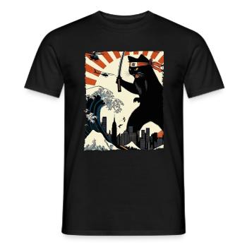 Ninja Cat Vintage avec Katana Warrior Japon Art - T-shirt homme - noir - Devant - AI Model Male 178 light (178cm)