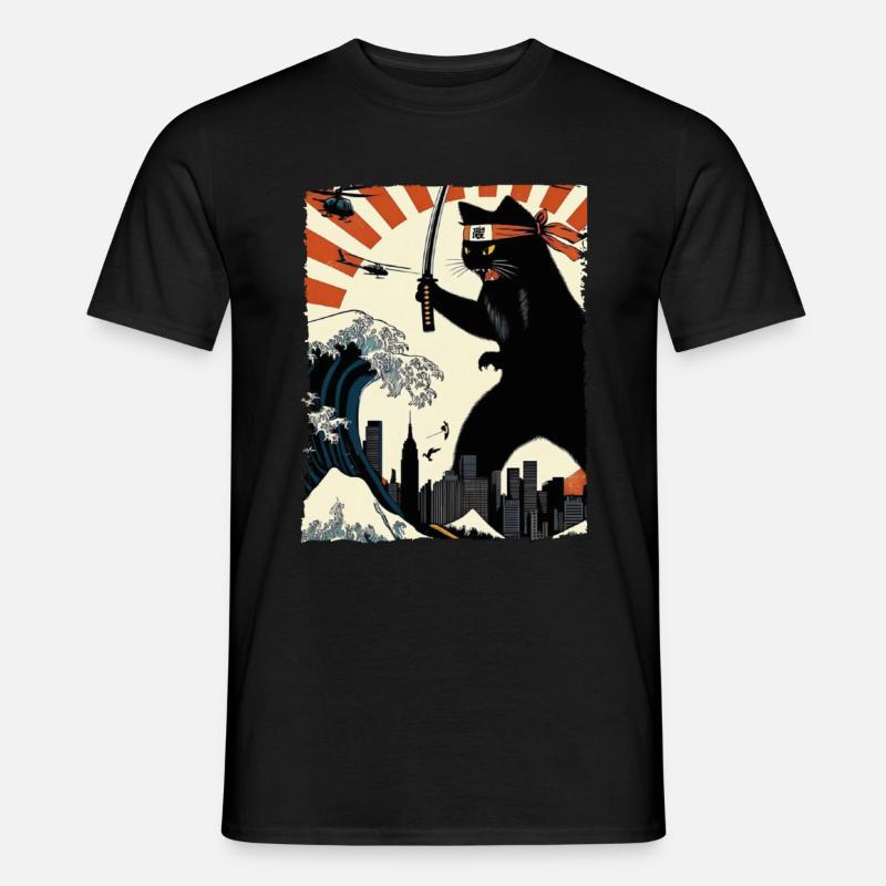 Ninja Katze Vintage mit Katana Warrior Japan Kunst - Männer T-Shirt - Schwarz