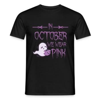 Cute Ghost with Pumpkin In October We Wear Pink - Men's T-Shirt - black - Front - AI Model Male 178 light (178cm)