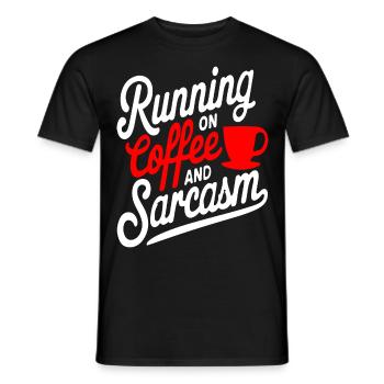 « Courir sur le café et le sarcasme » Conception de citation amusante - T-shirt homme - noir - Devant - AI Model Male 178 light (178cm)