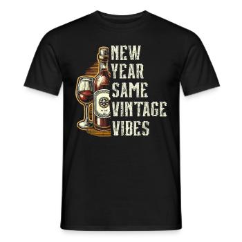 Nouvel An, même ambiance vintage, amateurs de vin - T-shirt homme - noir - Devant - AI Model Male 178 light (178cm)