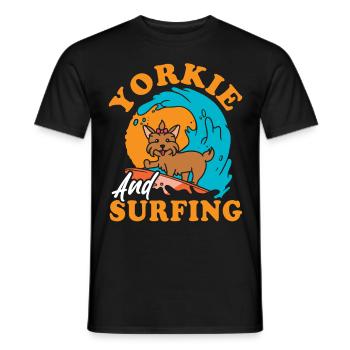 Surf Yorkie, Attraper Des Vagues, Mignon - T-shirt homme - noir - Devant - AI Model Male 178 light (178cm)