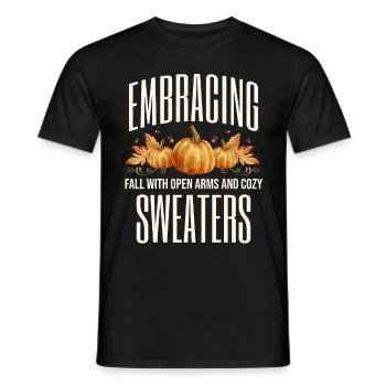 Hugging the fall with open arms cozy - Men's T-Shirt - black - Front - AI Model Male 178 light (178cm)