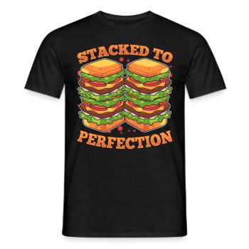 Fun sandwich with ham, meat, tomatoes, - Men's T-Shirt - black - Front - AI Model Male 178 light (178cm)