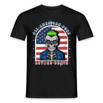 Punk Totenkopf mit Neon-Mohawk und USA-Flagge Hintergrund - Männer T-Shirt - Schwarz - Vorne - AI Model Male 178 light (178cm)